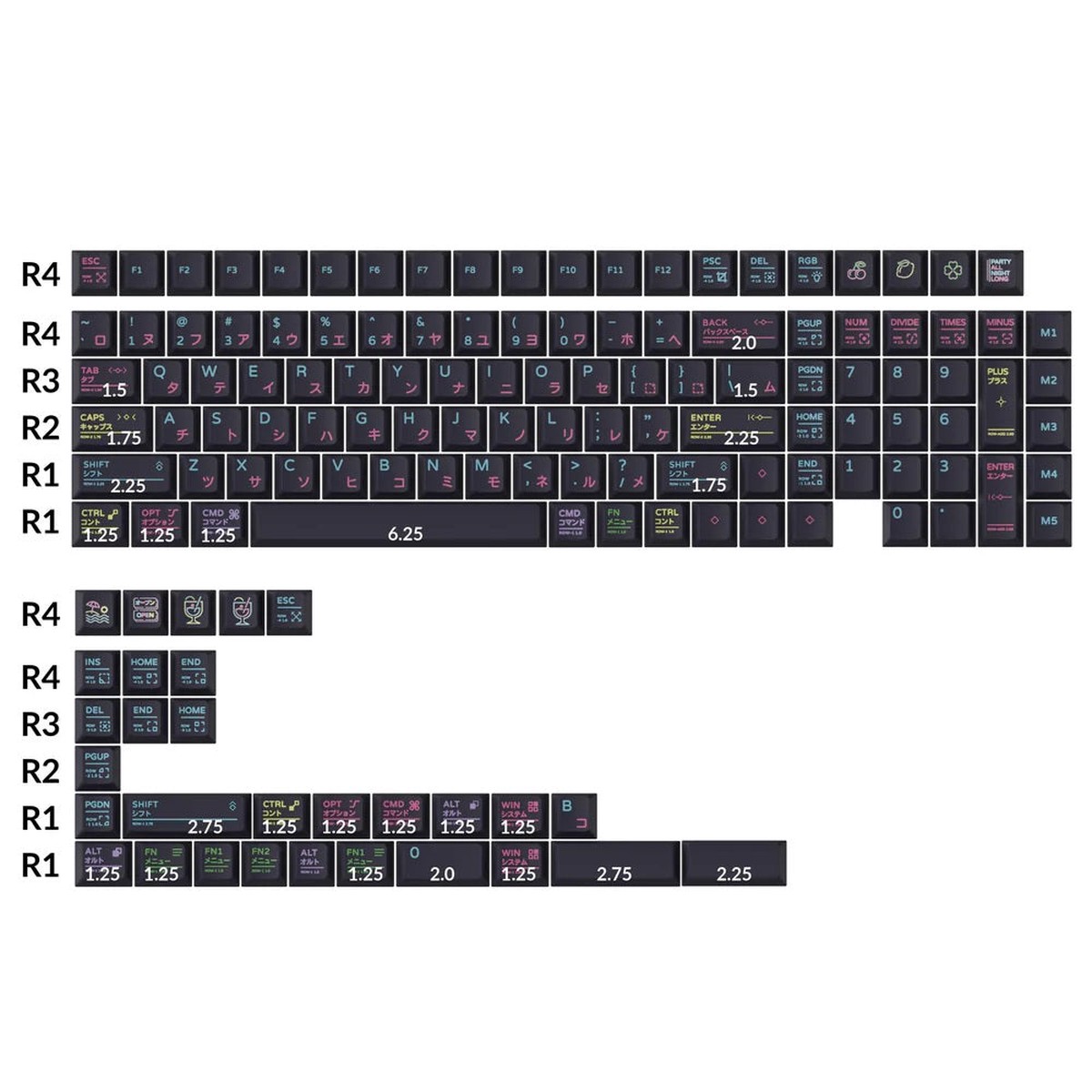 keychron-neon-night-140-key-cherry-profile-dye-sub-pbt-keycap-set