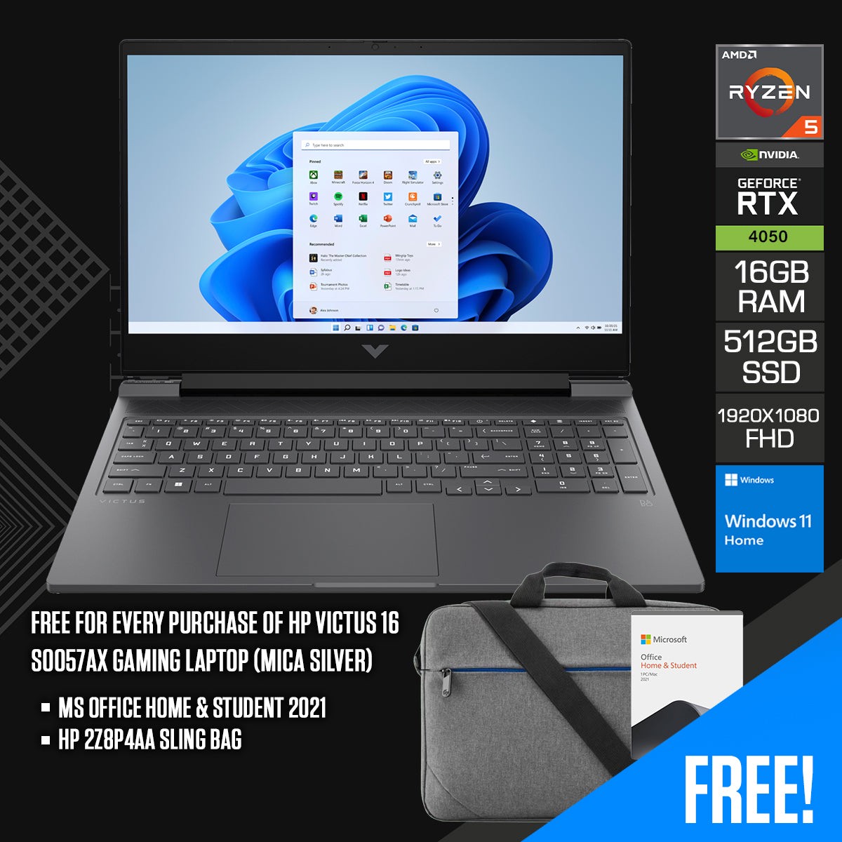hp-victus-16-s0057ax-gaming-laptop-16-1-fhd-144hz-ryzen-5-7640hs-16gb-ram-512-gb-ssd-rtx-4050-windows-11-home-ms-office-home-student-2021-hp-2z8p4aa-sling-bag