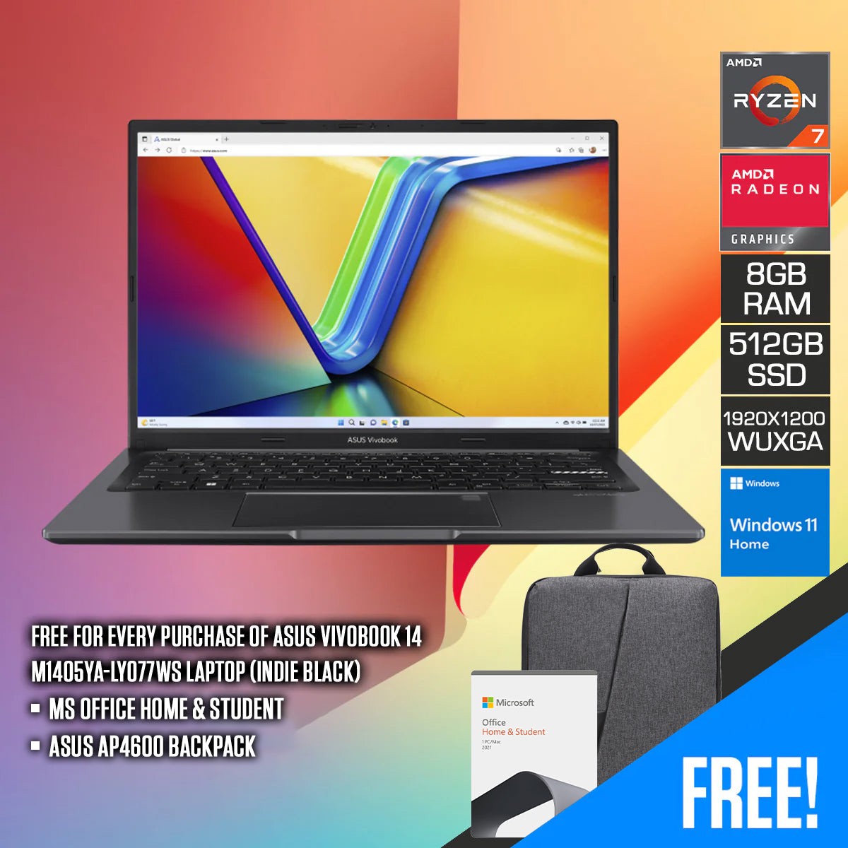 asus-vivobook-14-m1405ya-ly077ws-laptop-14-wuxga-ryzen-7-7730u-8gb-ram-512-gb-ssd-amd-radeon-graphics-windows-11-home-ms-office-home-student-2021-asus-ap4600-backpack