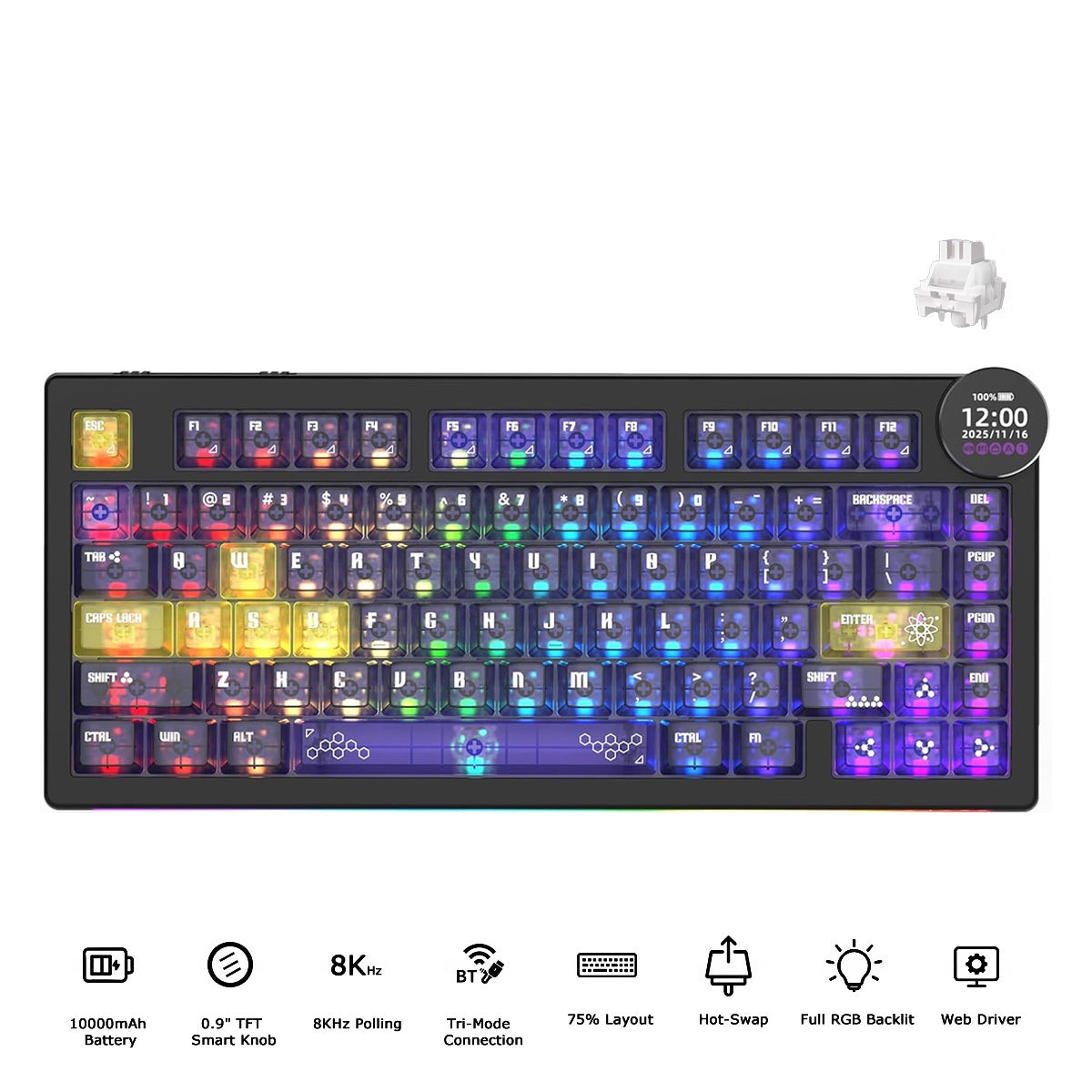 ajazz-ak820-v2-pro-rgb-tri-mode-mechanical-keyboard-transparent-purple-yellow-dark-purple-lychee-switch