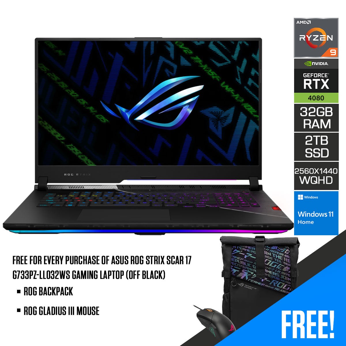 asus-rog-strix-scar-17-g733pz-ll032ws-gaming-laptop-off-black-17-3-wqhd-2560-x-1440-ryzen-9-7945hx-32gb-ram-2tb-ssd-rtx-4080-windows-11-home-rog-backpack-rog-gladius-iii-mouse