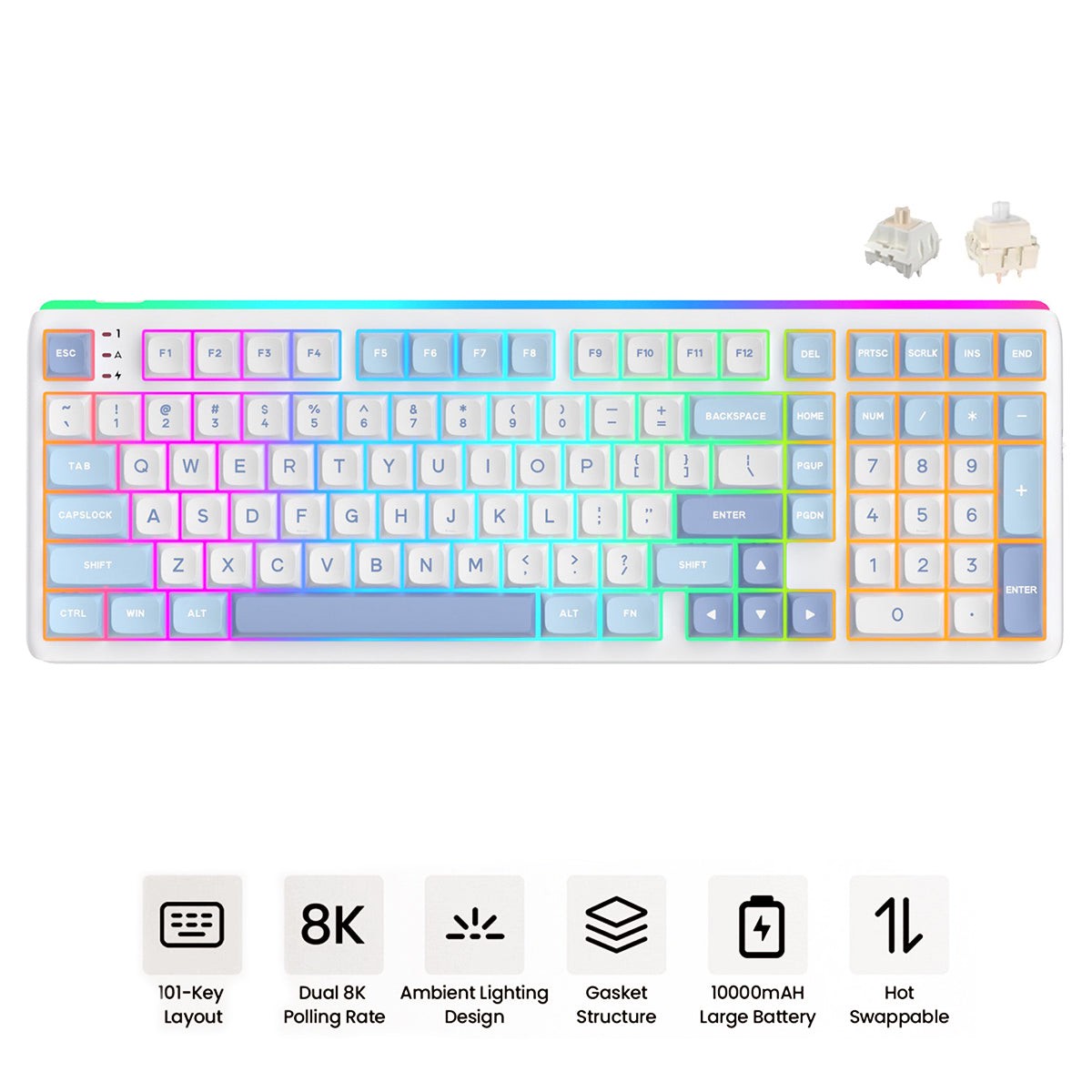 royal-kludge-rk-r99-tri-mode-rgb-101-keys-hot-swappable-mechanical-keyboard-rhythm-blue-beige-switch-cream-switch