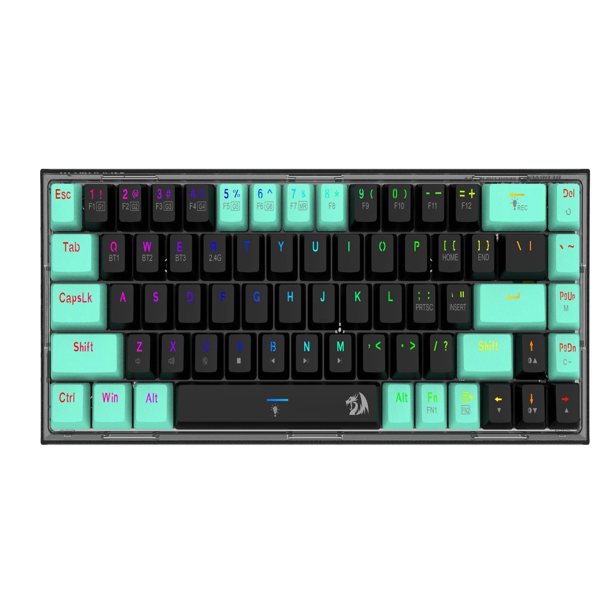 redragon-castor-pro-wired-2-4g-bt-68-keys-rgb-gaming-keyboard-yellow-switch-black-green-k631rgb-pro-bg