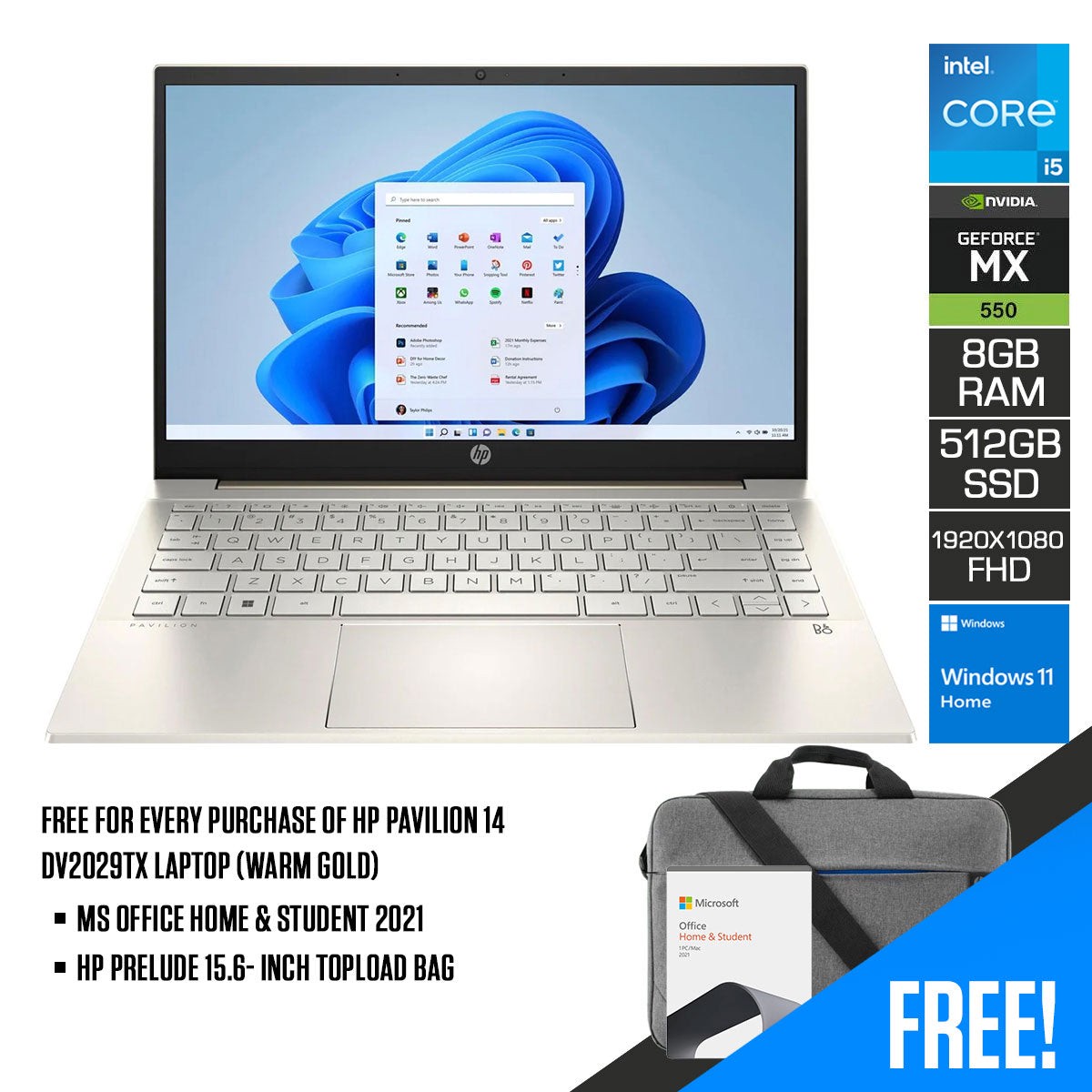 hp-pavilion-14-dv2029tx-laptop-14-fhd-ips-intel-core-i5-1235u-8gb-ddr4-512gb-m-2-ssd-nvidia-mx550-windows-11-home-ms-office-home-student-2021-hp-prelude-15-6-inch-topload-bag