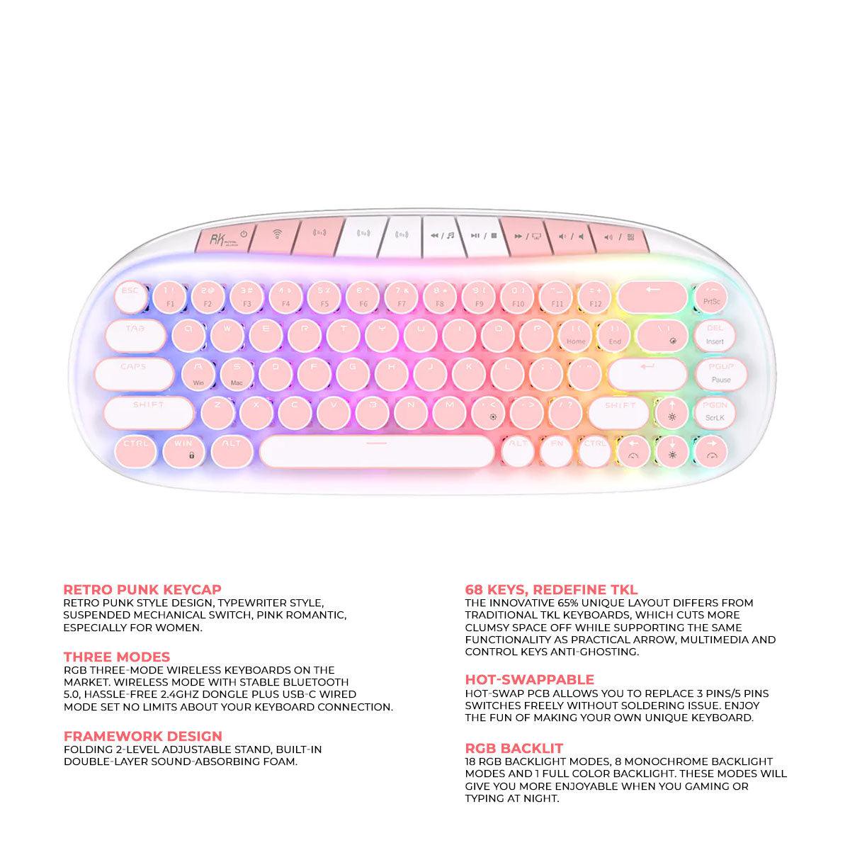 royal-kludge-rk-round-tri-mode-rgb-68-keys-hot-swappable-mechanical-keyboard-white-pink-switch