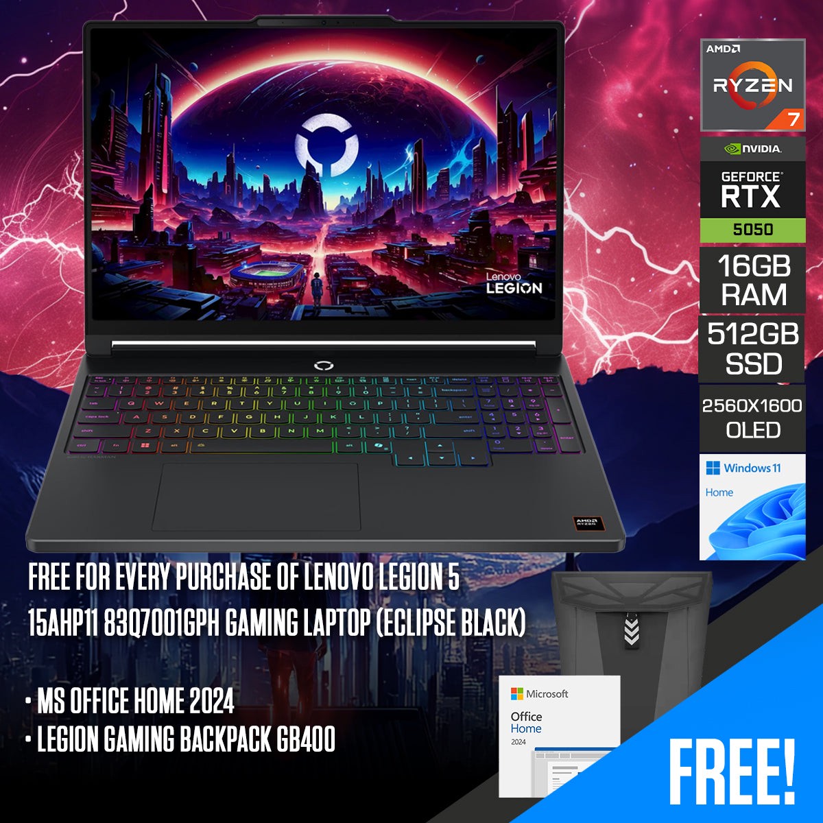 lenovo-legion-5-15ahp11-83q7001gph-gaming-laptop-15-3-wqxga-oled-165hz-ryzen-7-250-16gb-ram-512gb-ssd-rtx-5050-windows-11-home-ms-office-home-2024-legion-gaming-backpack-gb400