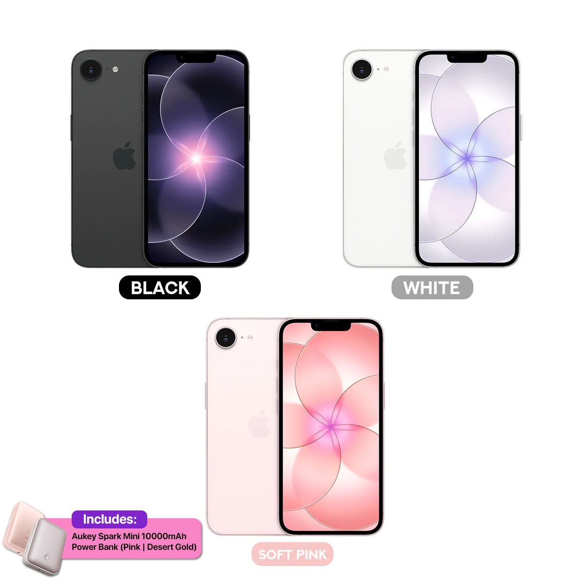 apple-iphone-17e-256gb-black-white-soft-pink-aukey-spark-mini-10000mah-power-bank-pink-desert-gold