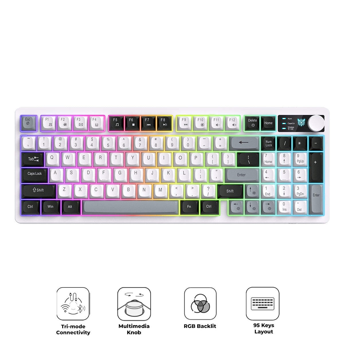 onikuma-mt902-tri-mode-rgb-95-keys-membrane-keyboard-with-rotation-control-black-white-grey