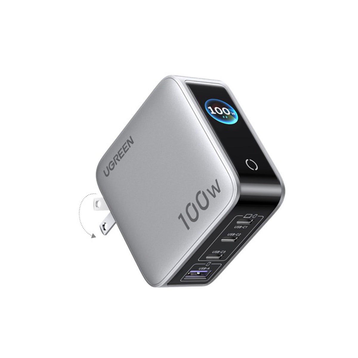 ugreen-nexode-pro-100w-4-port-3xusb-c-1xusb-a-gan-fast-charger-with-smart-display-silver-x772-95405b
