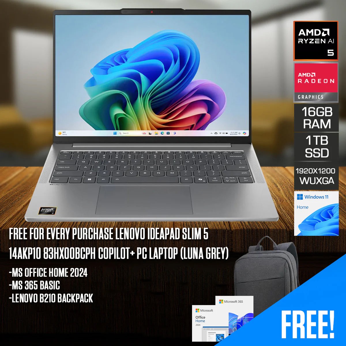 lenovo-ideapad-slim-5-14akp10-83hx00bcph-copilot-pc-laptop-14-wuxga-ips-ryzen-ai-5-330-16gb-ram-1tb-ssd-amd-radeon-820m-windows-11-home-ms-office-home-2024-ms-365-basic-lenovo