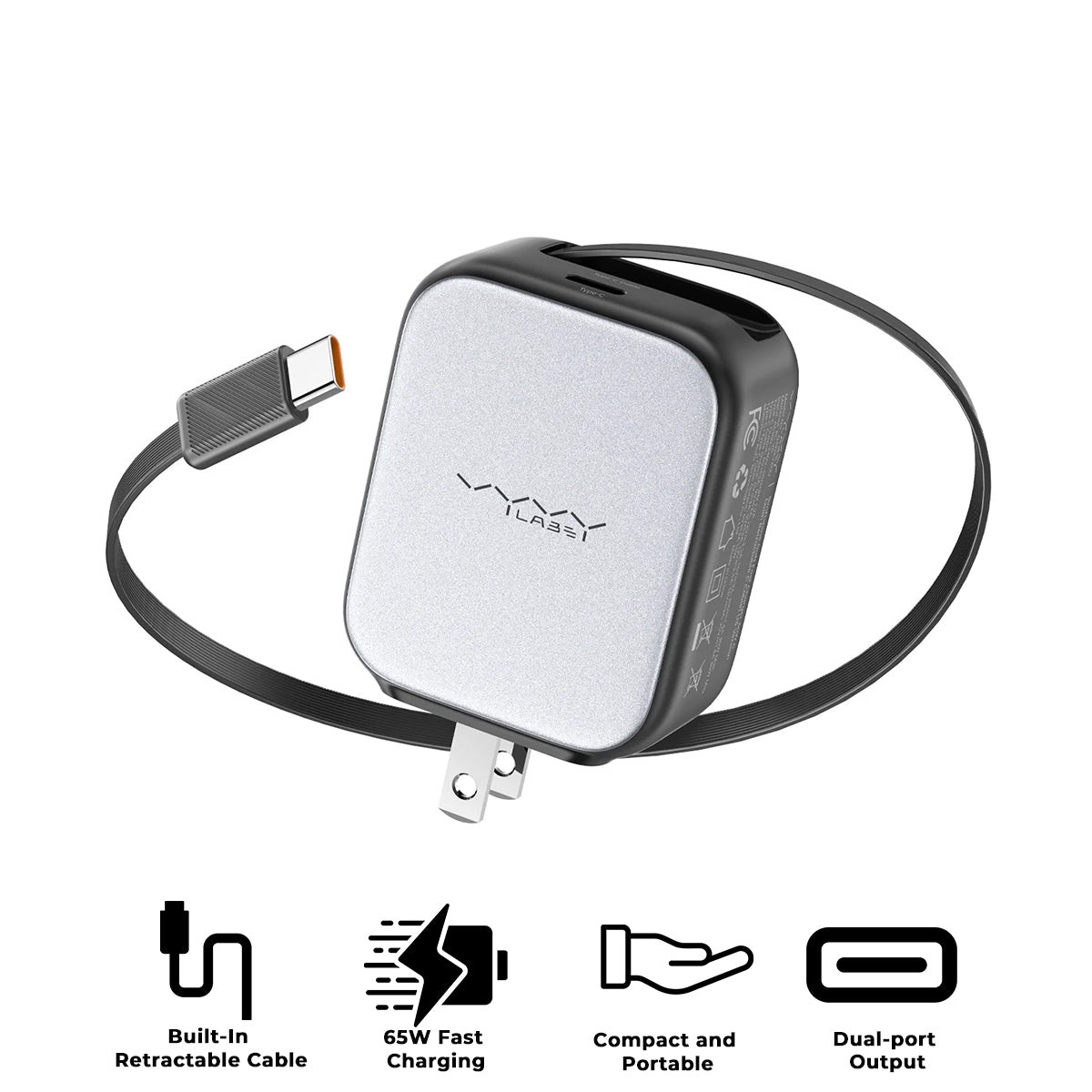 vyvylabs-swiftshine-gan-fast-charger-65w-c-with-retractable-c-cable-black-ganxy65u-bk