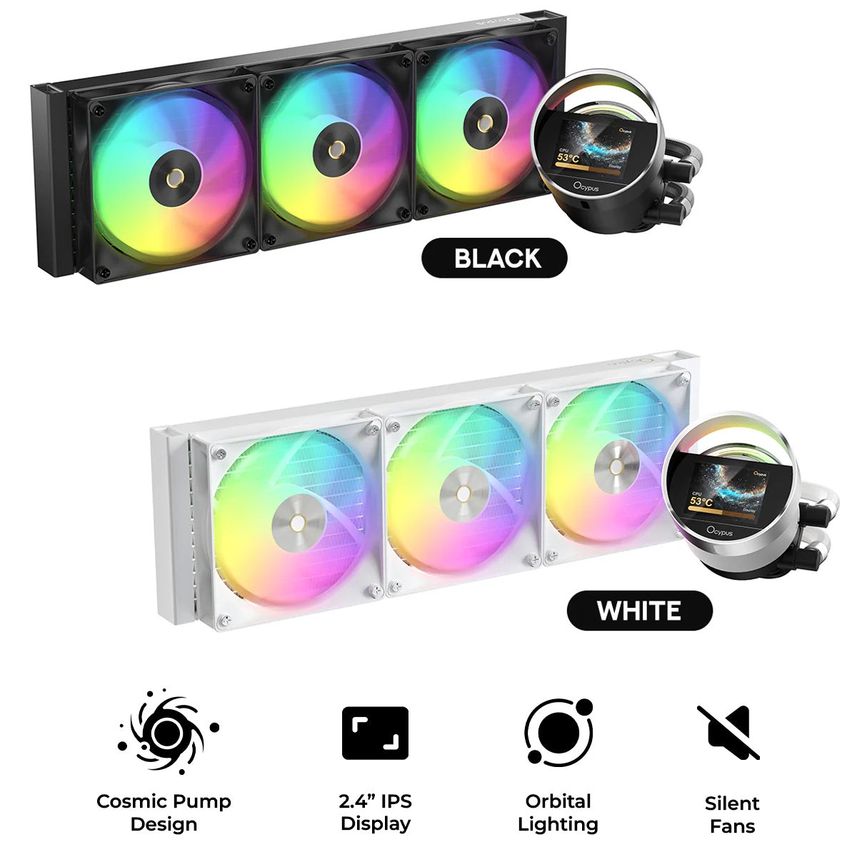 ocypus-sigma-l36-argb-360mm-argb-aio-liquid-cooler-with-2-4-ips-display-black-white