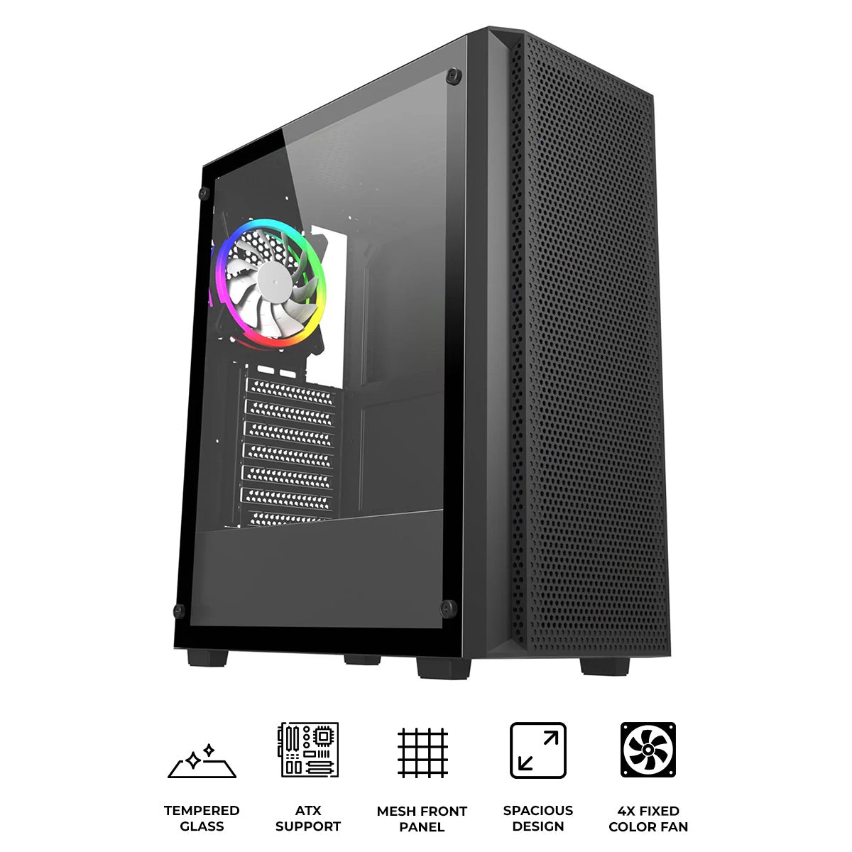 trendsonic-breeze-mesh-front-tg-side-panel-atx-pc-case-with-4x-fixed-color-fan