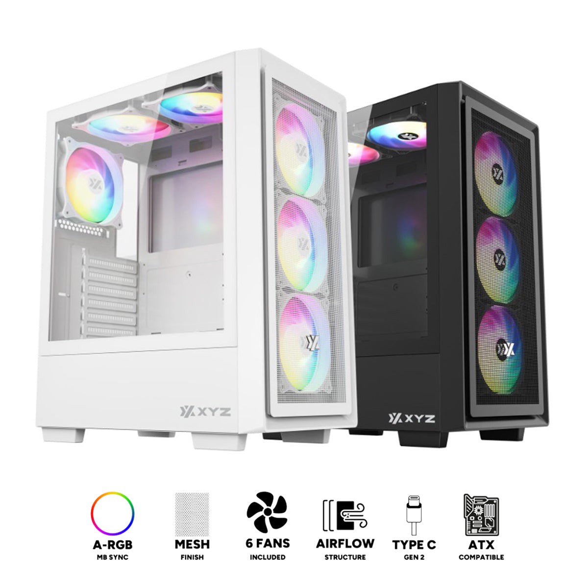 xyz-airone-100-x-mesh-atx-pc-case-with-6-pre-installed-120mm-argb-fans-black-white