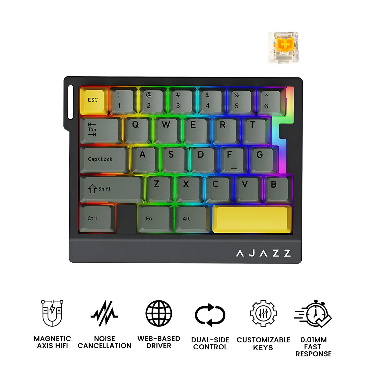 ajazz-ak029-rgb-wired-29-keys-hot-swappable-mechanical-keyboard-black-yellow-magnetic-switch