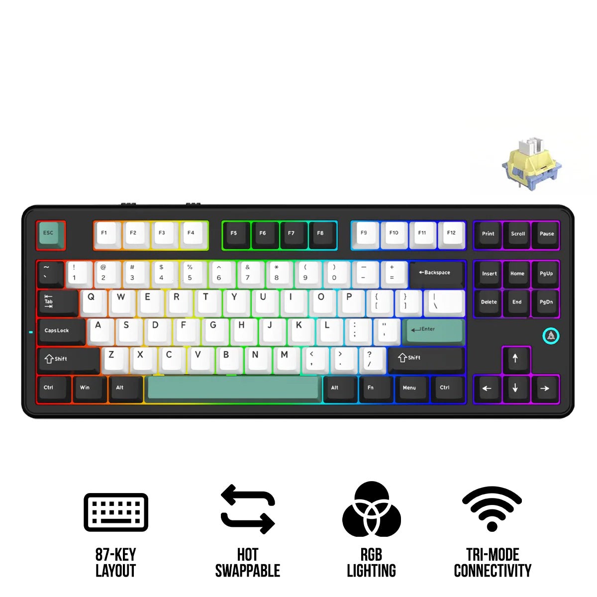 ajazz-ak870-v2-rgb-tri-mode-87-keys-tkl-gasket-mounted-hot-swappable-mechanical-keyboard-black-white-blue-day-dream-switch