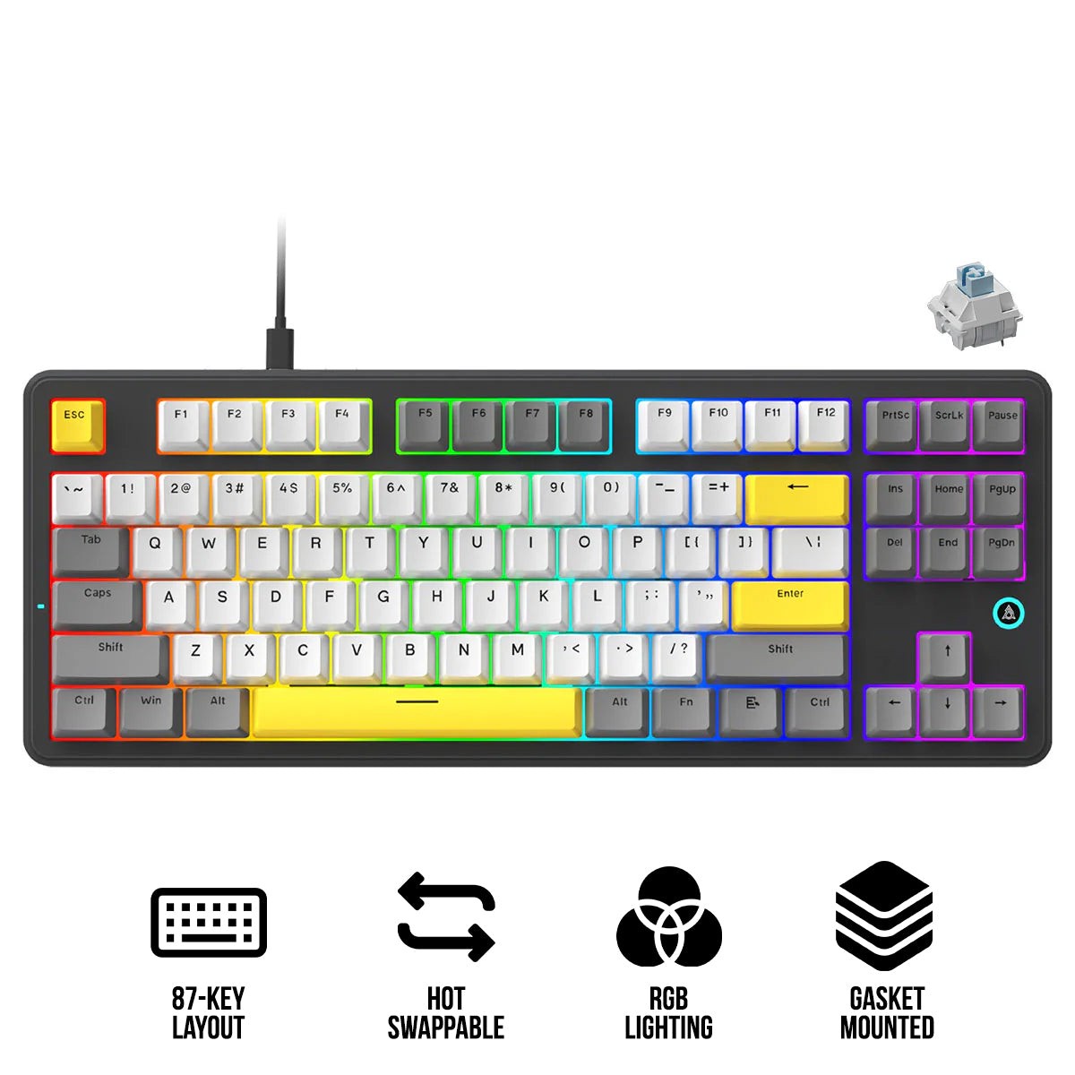 ajazz-ak870-v2-rgb-wired-87-keys-tkl-gasket-mounted-hot-swappable-mechanical-keyboard-grey-white-yellow-flying-fish-switch