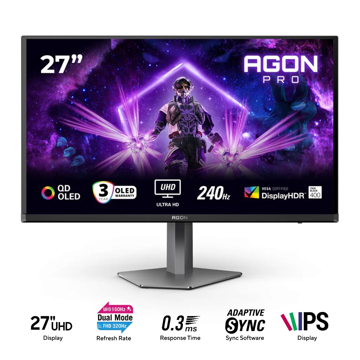 aoc-agon-pro-ag276uz-71-27-dual-mode-uhd-3840x2160-240hz-fhd-1920x1080-480hz-0-3ms-mprt-fast-ips-gaming-monitor-with-tilt-pivot-swivel-height-adjustment-black-grey