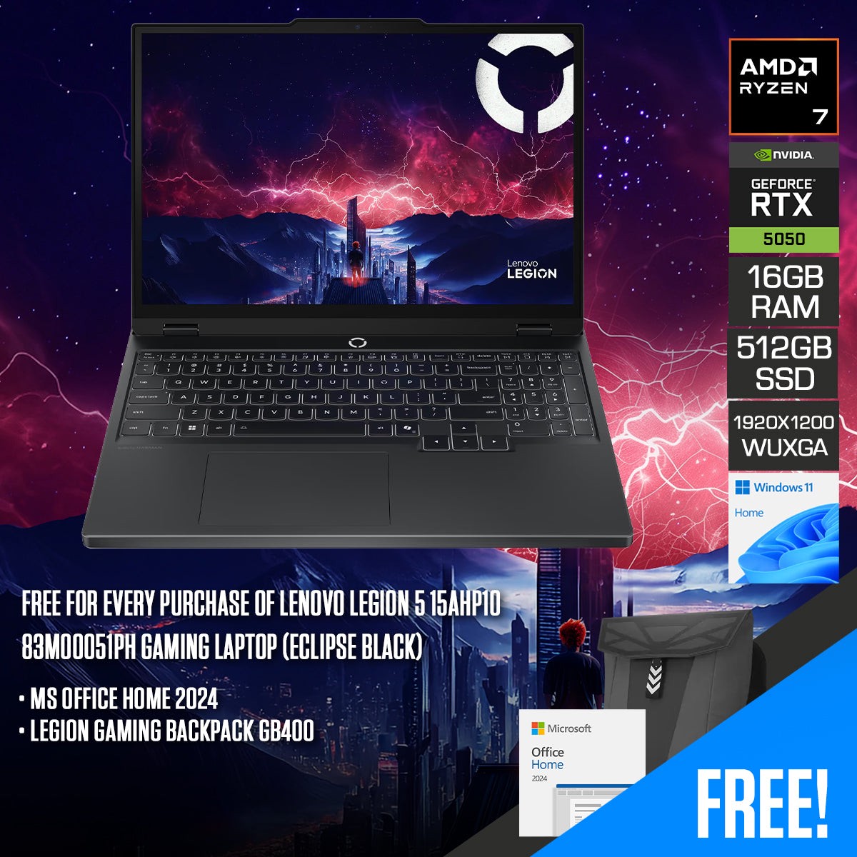 lenovo-legion-5-15ahp10-83m00051ph-gaming-laptop-15-3-wuxga-ips-165hz-ryzen-7-260-16gb-ram-512gb-ssd-rtx-5050-windows-11-home-ms-office-home-2024-legion-gaming-backpack-gb400