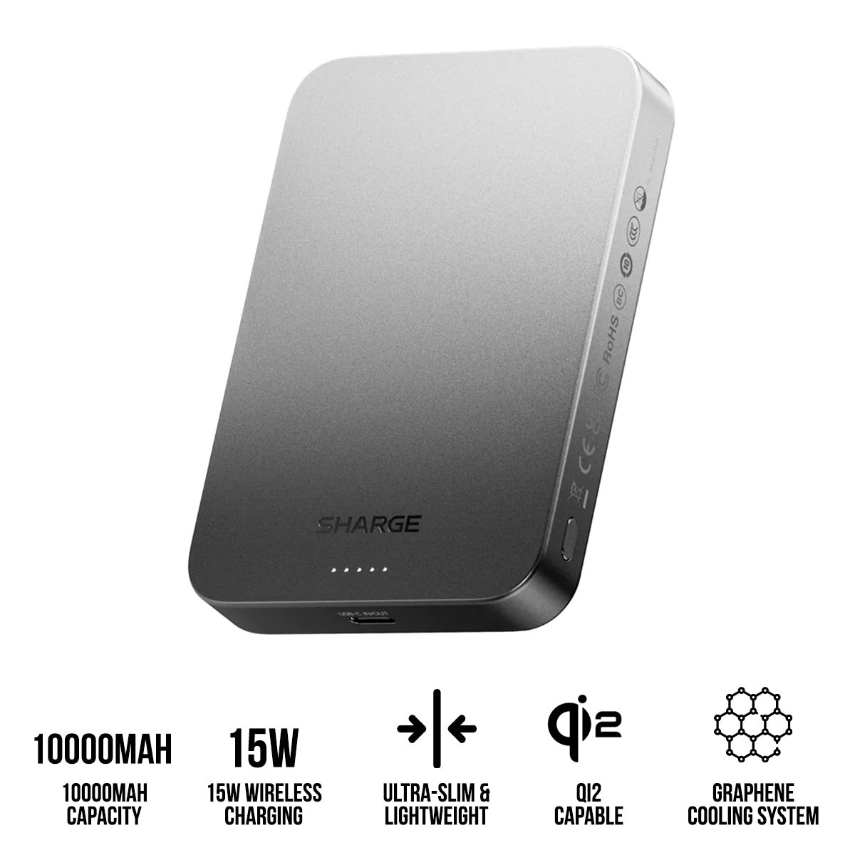 sharge-aeromag-10k-qi2-magnetic-ultra-slim-lightweight-power-bank-w-graphene-cooling-10000mah-15w-black-m5