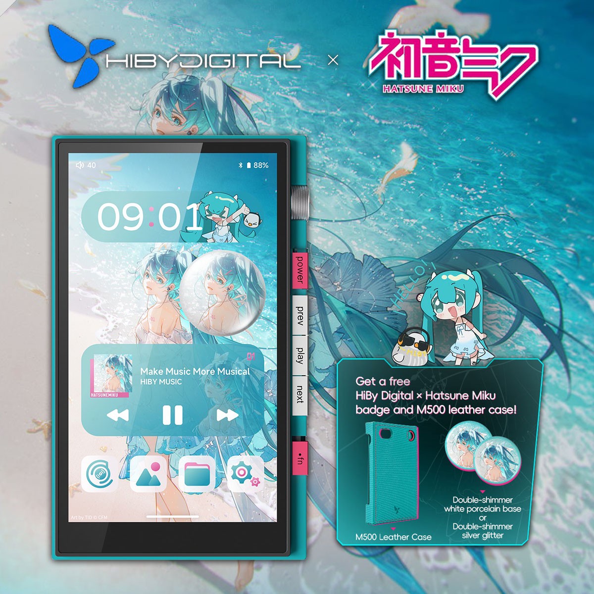 hiby-digital-x-hatsune-miku-m500-wi-fi-digital-audio-player-cyan-with-pin-badge-hiby-m500-leather-case