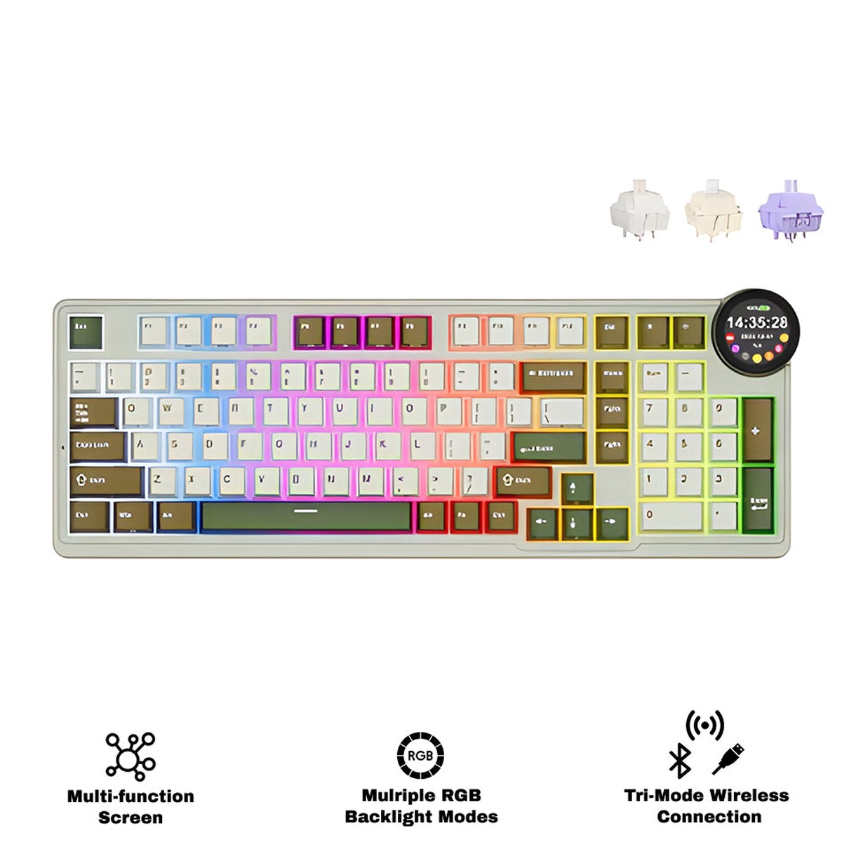 royal-kludge-rk-n99-tri-mode-rgb-98-keys-hot-swappable-mechanical-keyboard-palm-green-beige-cream-violet-switch