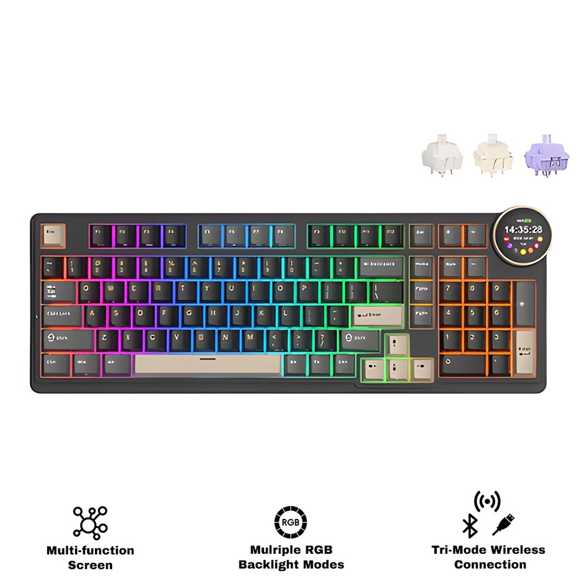 royal-kludge-rk-n99-tri-mode-rgb-98-keys-hot-swappable-mechanical-keyboard-phantom-beige-cream-violet-switch