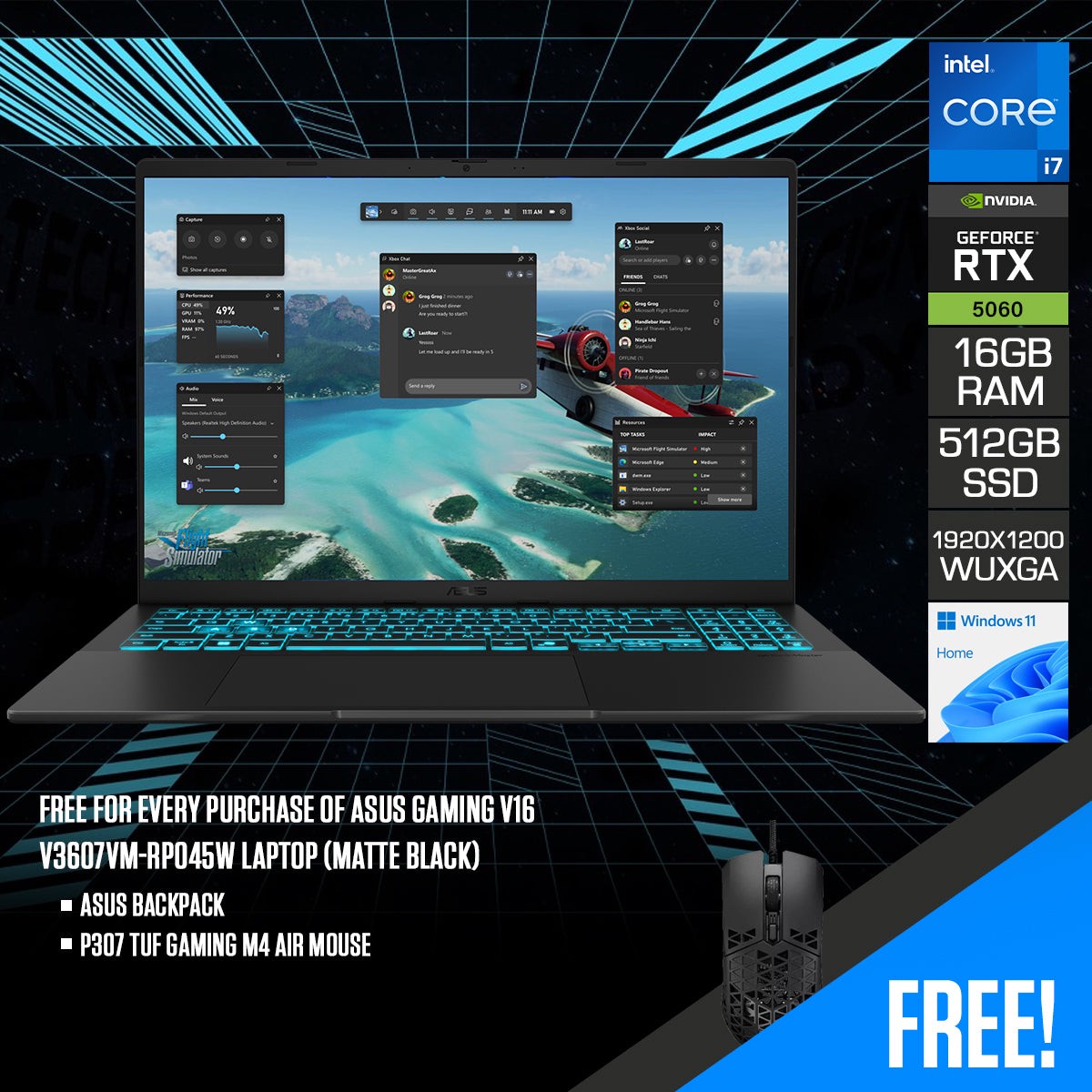 asus-gaming-v16-v3607vm-rp045w-laptop-matte-black-16-wuxga-1920x1200-144hz-core-7-240h-16gb-ram-512gb-ssd-rtx-5060-windows-11-home-asus-backpack-p307-tuf-gaming-m4-air-mouse