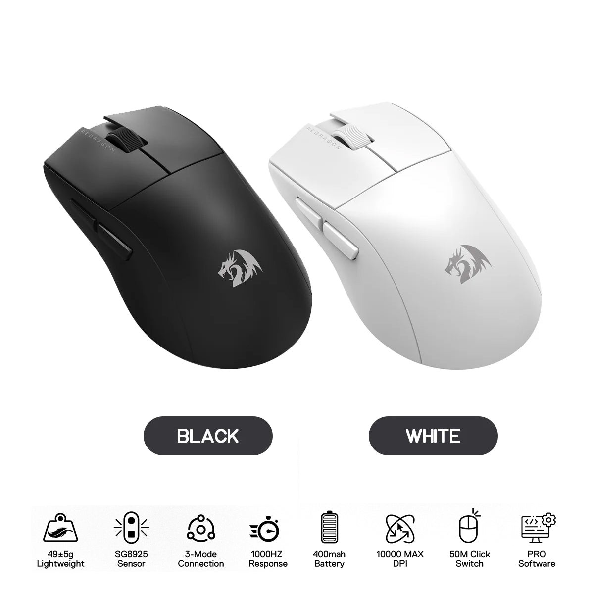 redragon-m916-lit-1k-k1ng-lite-8000dpi-light-weight-tri-mode-gaming-mouse-black-white