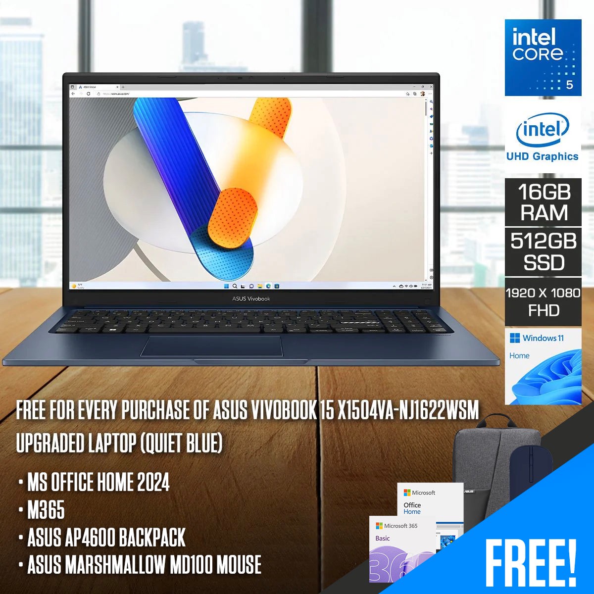 asus-vivobook-15-x1504va-nj1622wsm-upgraded-laptop-15-6-fhd-i5-1334u-16gb-512gb-ssd-intel-uhd-graphics-w11-ms-office-home-student-2024-m365-asus-ap4600-backpack-asus