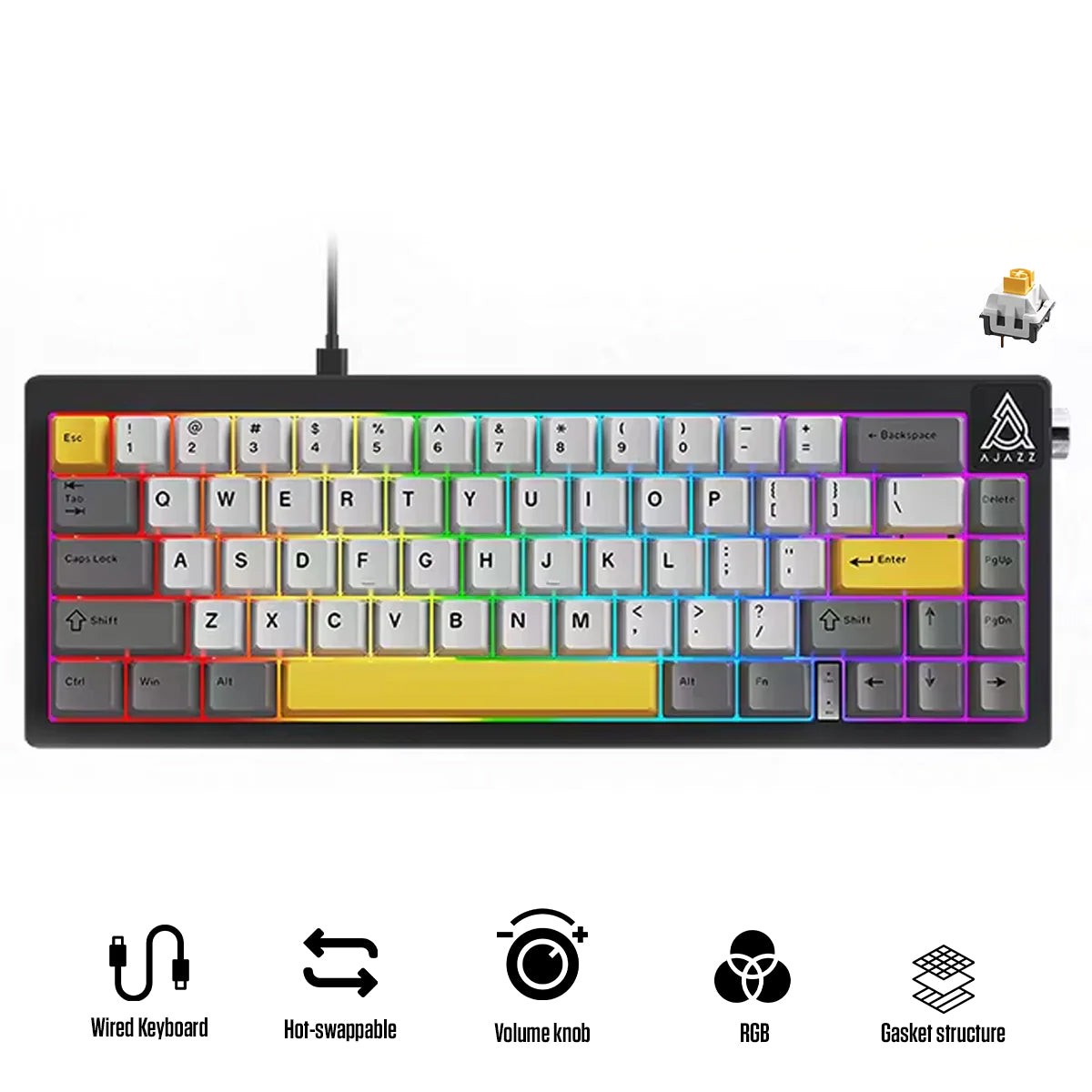 ajazz-ak650-rgb-wired-66-key-gasket-mounted-hot-swappable-mechanical-keyboard-grey-white-yellow-moon-yellow-switch