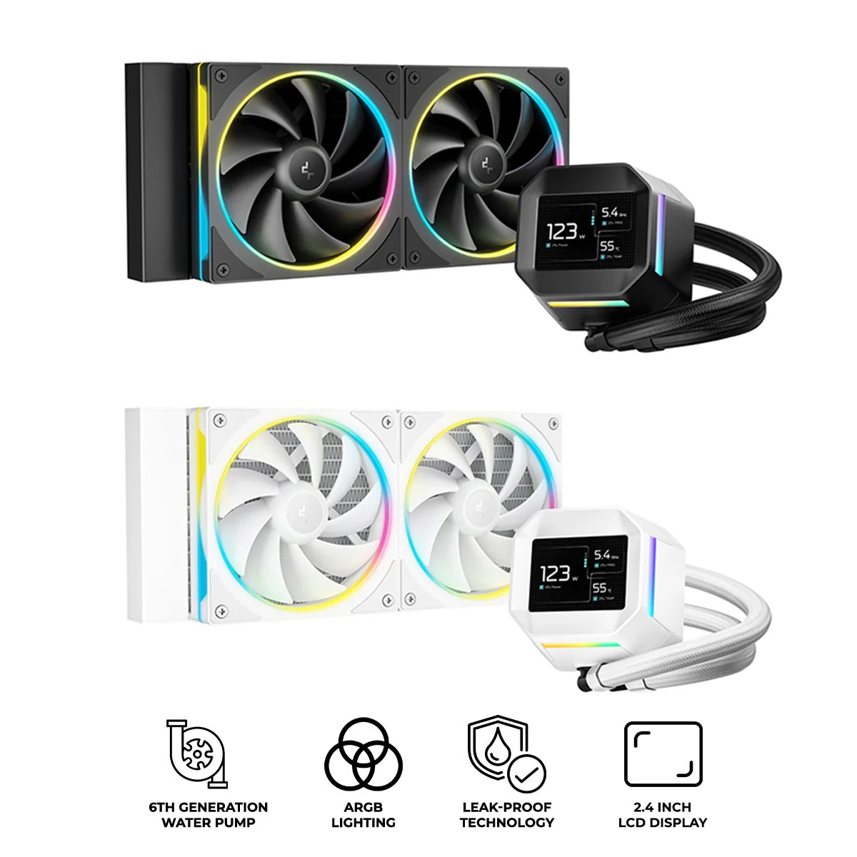 deepcool-lm240-240mm-6th-gen-argb-liquid-cooler-with-2-4-lcd-screen-black-white-r-lm240-bkdmmc-1-r-lm240-whdmmc-1