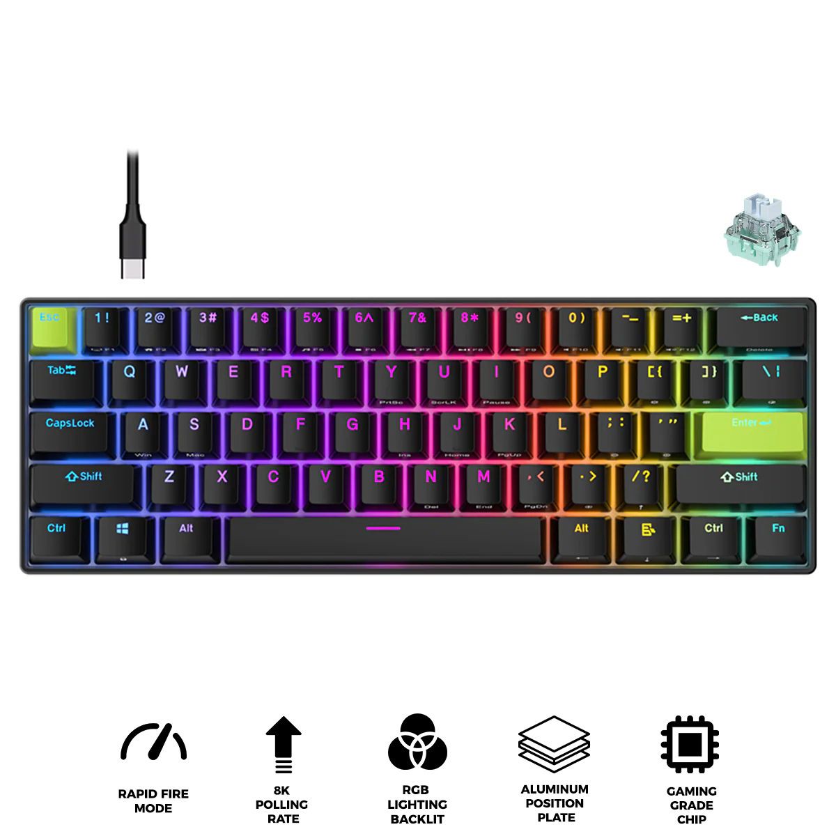 royal-kludge-rk-c61-single-mode-rgb-61-keys-hot-swappable-magnetic-mechanical-keyboard-black-green-mint-switch