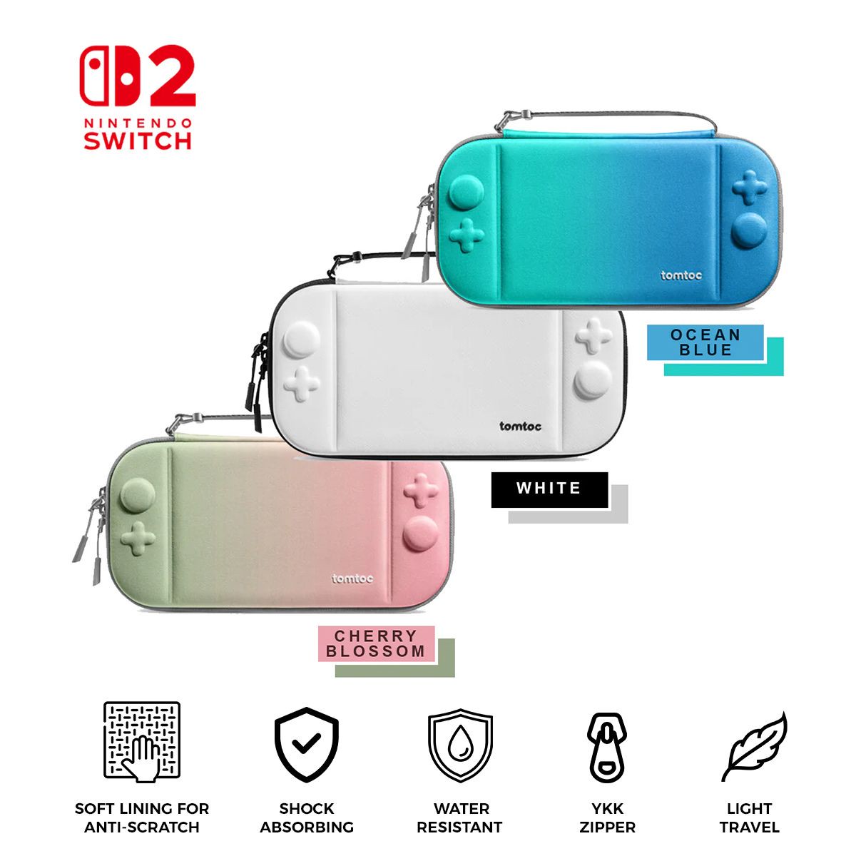 tomtoc-fancycase-g05-slim-case-for-nintendo-switch-2-ocean-blue-white-cherry-blossom