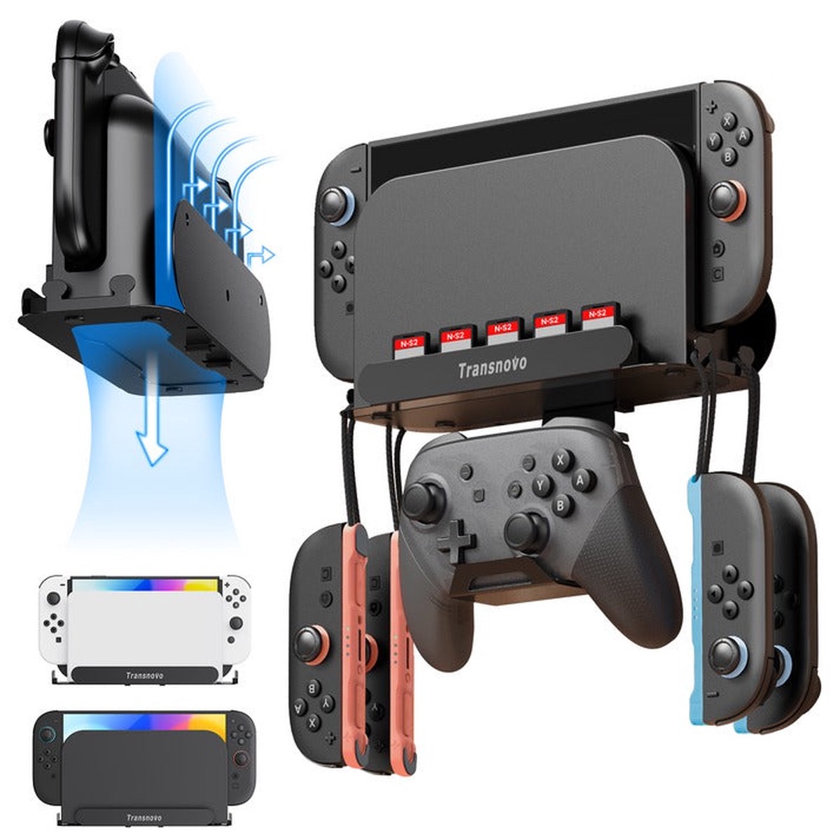 transnovo-wall-mount-with-5-game-card-storage-slots-4-joy-pad-bracket-controller-holder-for-n-switch-n-switch-oled-n-switch-2-black-ns-st01