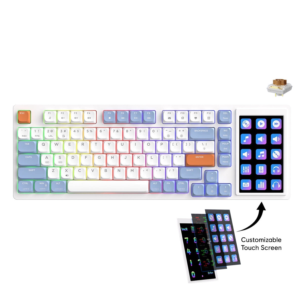 ajazz-akp815-rgb-wired-81-keys-hot-swappable-mechanical-keyboard-with-4-33-lcd-touch-control-color-screen-blue-white-orange-brown-switch