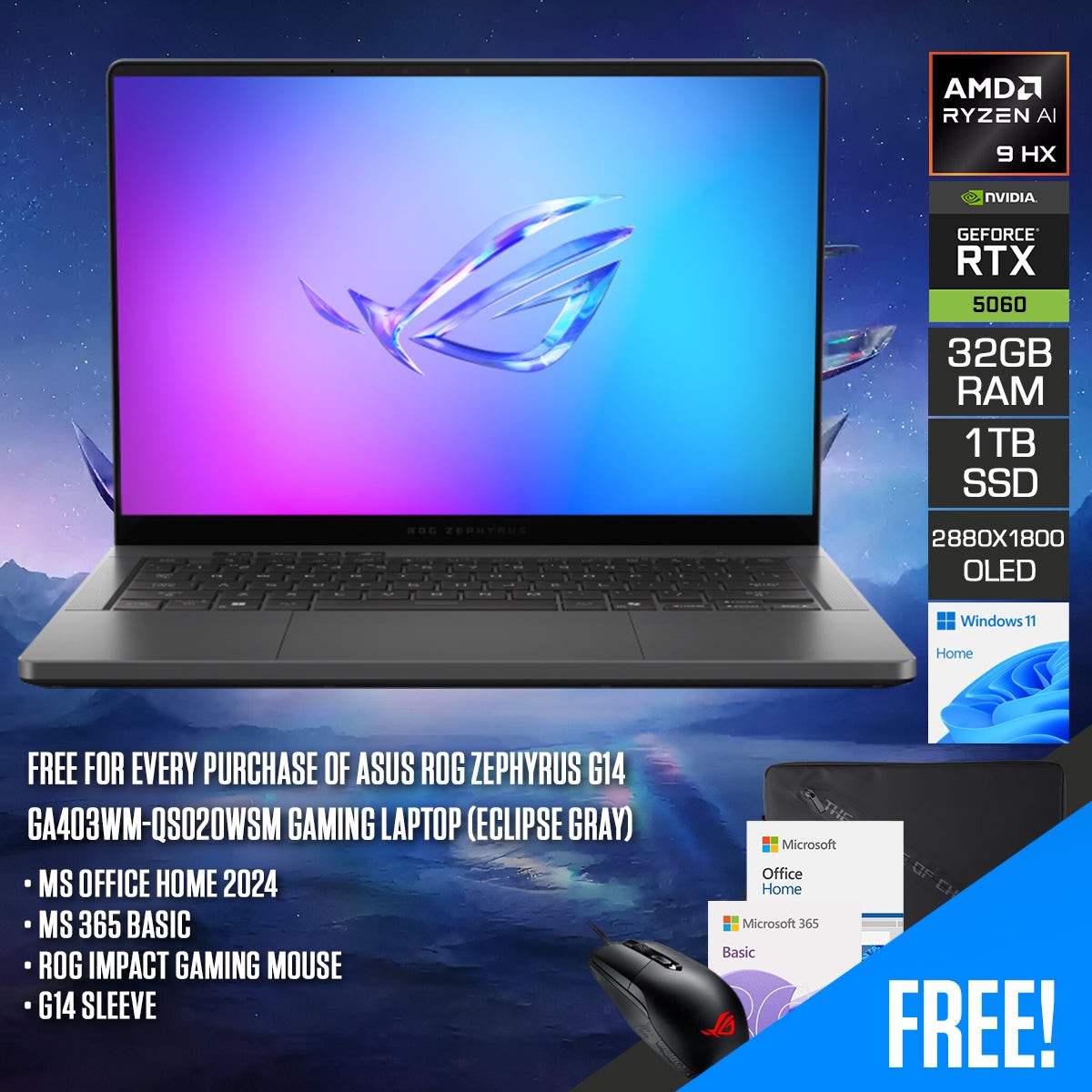 asus-rog-zephyrus-g14-ga403wm-qs020wsm-gaming-laptop-14-3k-120hz-oled-ryzen-ai-9-hx-370-32gb-ram-1tb-ssd-rtx-5060-windows-11-home-ms-office-home-2024-ms-365-basic-rog-impact