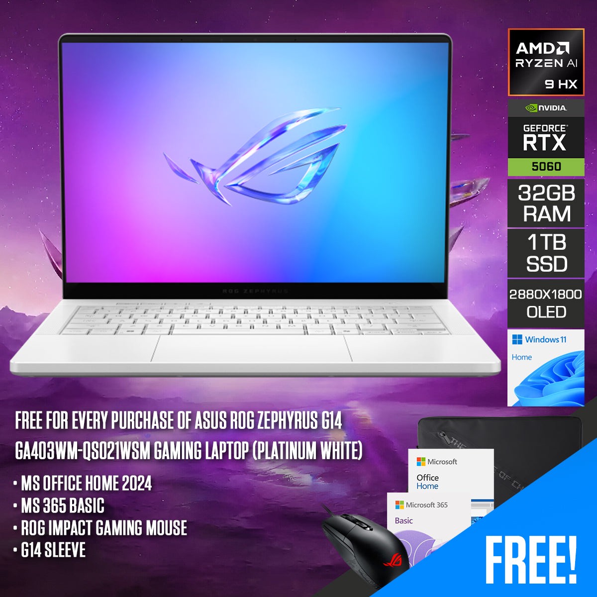 asus-rog-zephyrus-g14-ga403wm-qs021wsm-gaming-laptop-14-3k-120hz-oled-ryzen-ai-9-hx-370-32gb-ram-1tb-ssd-rtx-5060-windows-11-home-ms-office-home-2024-ms-365-basic-rog-impact