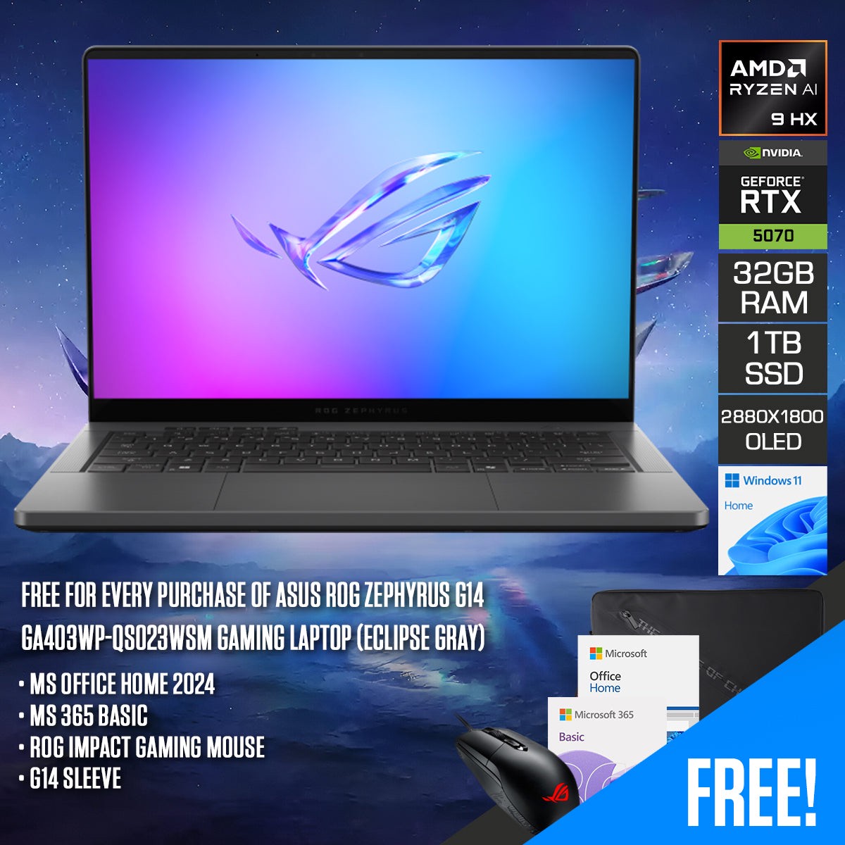 asus-rog-zephyrus-g14-ga403wp-qs023wsm-gaming-laptop-14-3k-120hz-oled-ryzen-ai-9-hx-370-32gb-ram-1tb-ssd-rtx-5070-windows-11-home-ms-office-home-2024-ms-365-basic-rog-impact