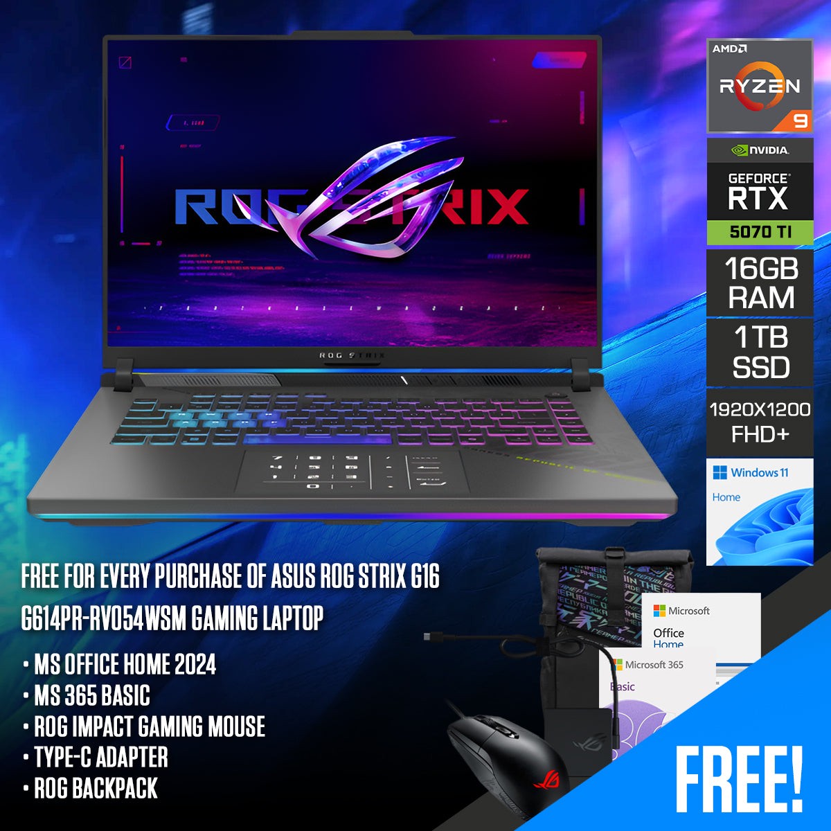 asus-rog-strix-g16-g614pr-rv054wsm-gaming-laptop-16-fhd-ips-165hz-ryzen-9-8940hx-16gb-ram-1tb-ssd-rtx-5070-ti-windows-11-home-ms-office-home-2024-ms-365-basic-rog-impact-gaming