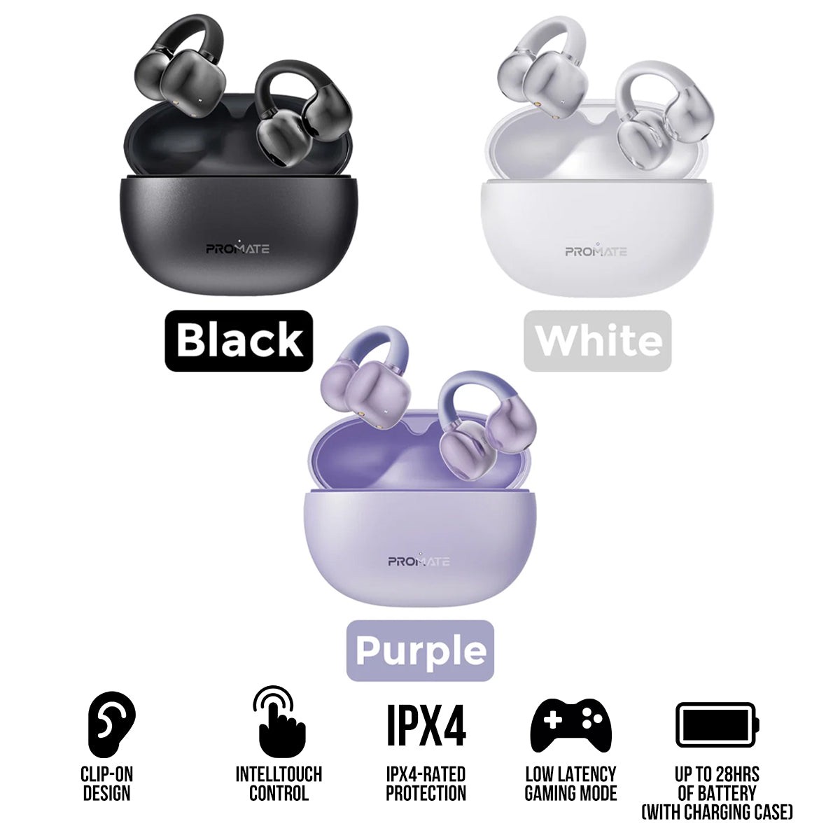 promate-airclip-audiofit-open-ear-clip-on-tws-earbuds-with-intellitouch-black-purple-white