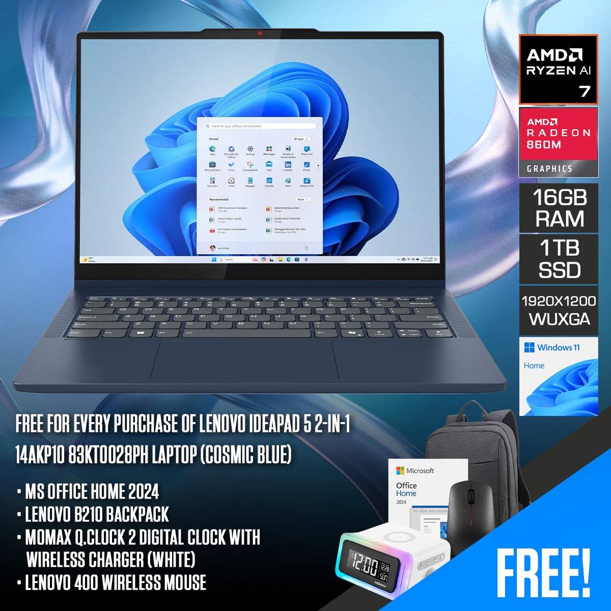 lenovo-ideapad-5-2-in-1-14akp10-83kt0028ph-laptop-14-wuxga-ips-ryzen-ai-7-350-16gb-ram-1tb-ssd-amd-radeon-860m-graphics-win-11-home-ms-office-2024-lenovo-b210-backpack-momax-q-clock-2