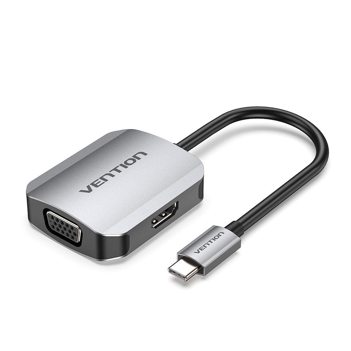 vention-usb-c-to-hdmi-vga-converter-0-15m-gray-aluminum-alloy-type-tdihb