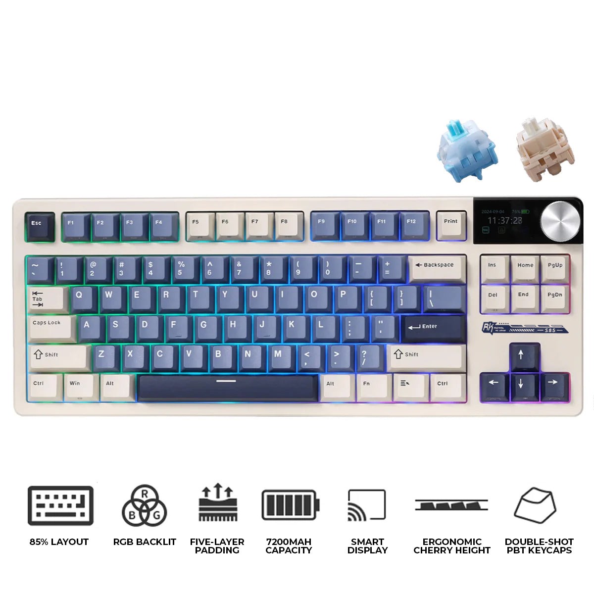 royal-kludge-rk-s85-tri-mode-rgb-85-keys-hot-swappable-mechanicalkeyboard-horizon-blue-cloud-switch-beige-switch