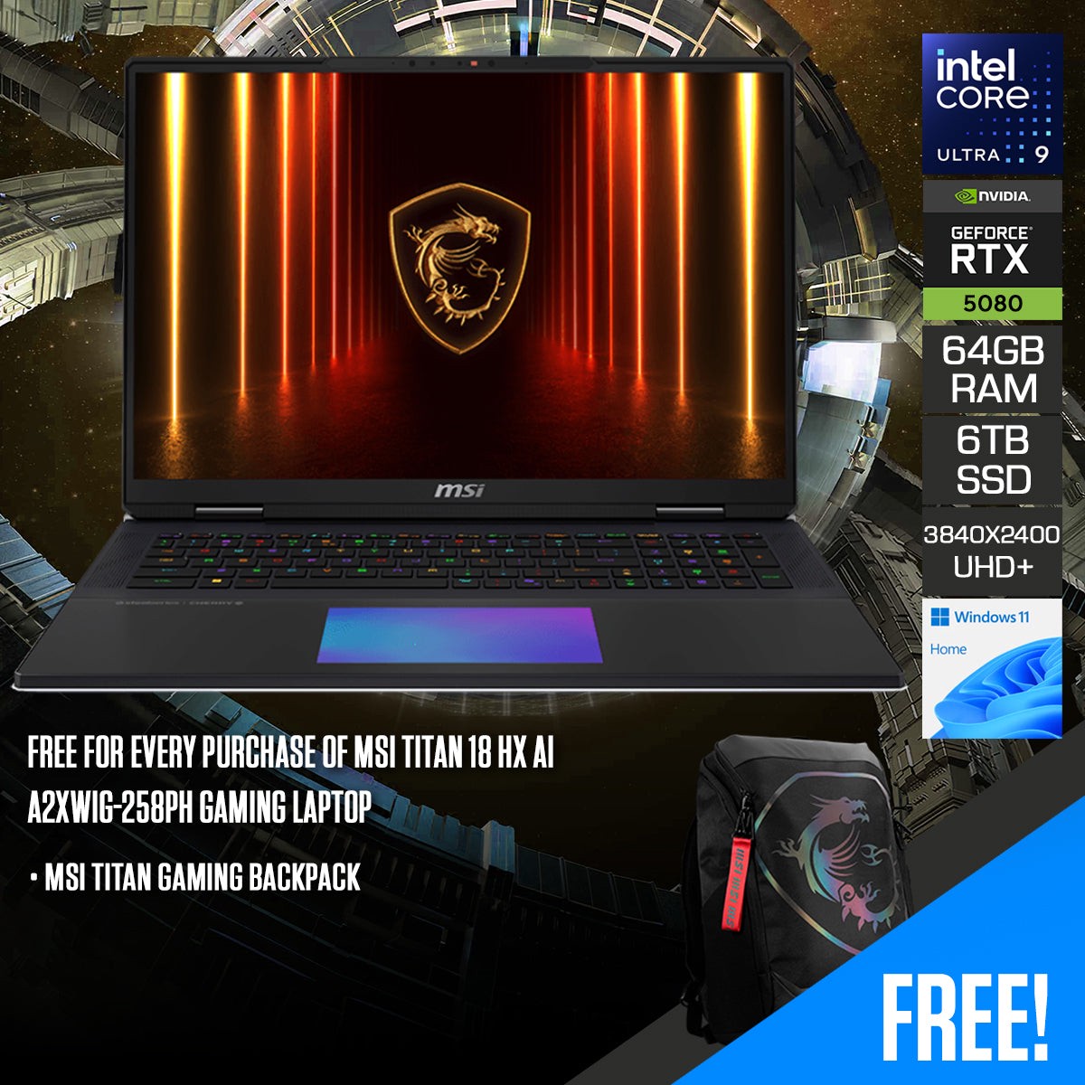 msi-titan-18-hx-ai-a2xwig-258ph-gaming-laptop-18-uhd-3840x2400-miniled-120hz-ips-intel-core-ultra-9-285hx-64gb-ram-6tb-ssd-rtx-5080-16gb-windows-11-home-msi-titan-gaming-backpack