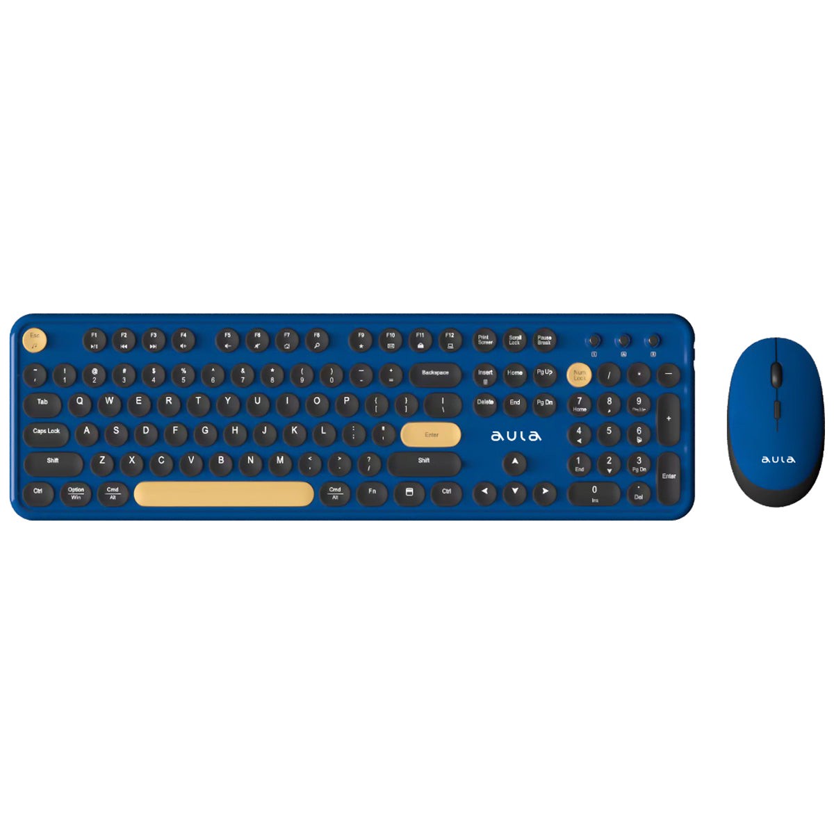 aula-ac306-retro-round-wireless-keyboard-mouse-combo-royal-blue-black