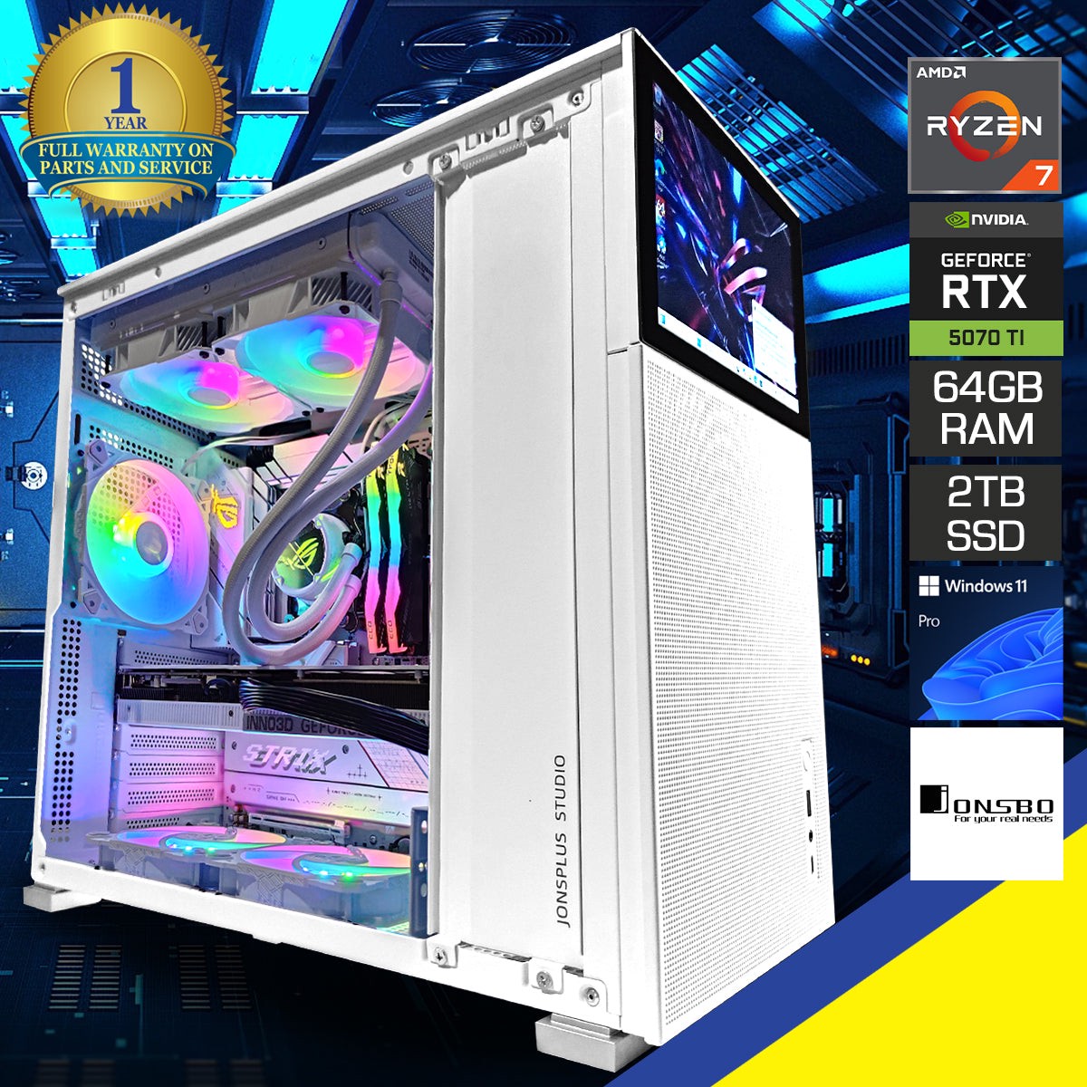 ultra-d41-mesh-white-desktop-gaming-pc-with-secondary-display-screen-amd-ryzen-7-7800x3d-64-gb-ram-2tb-ssd-rtx-5070-ti-windows-11-pro
