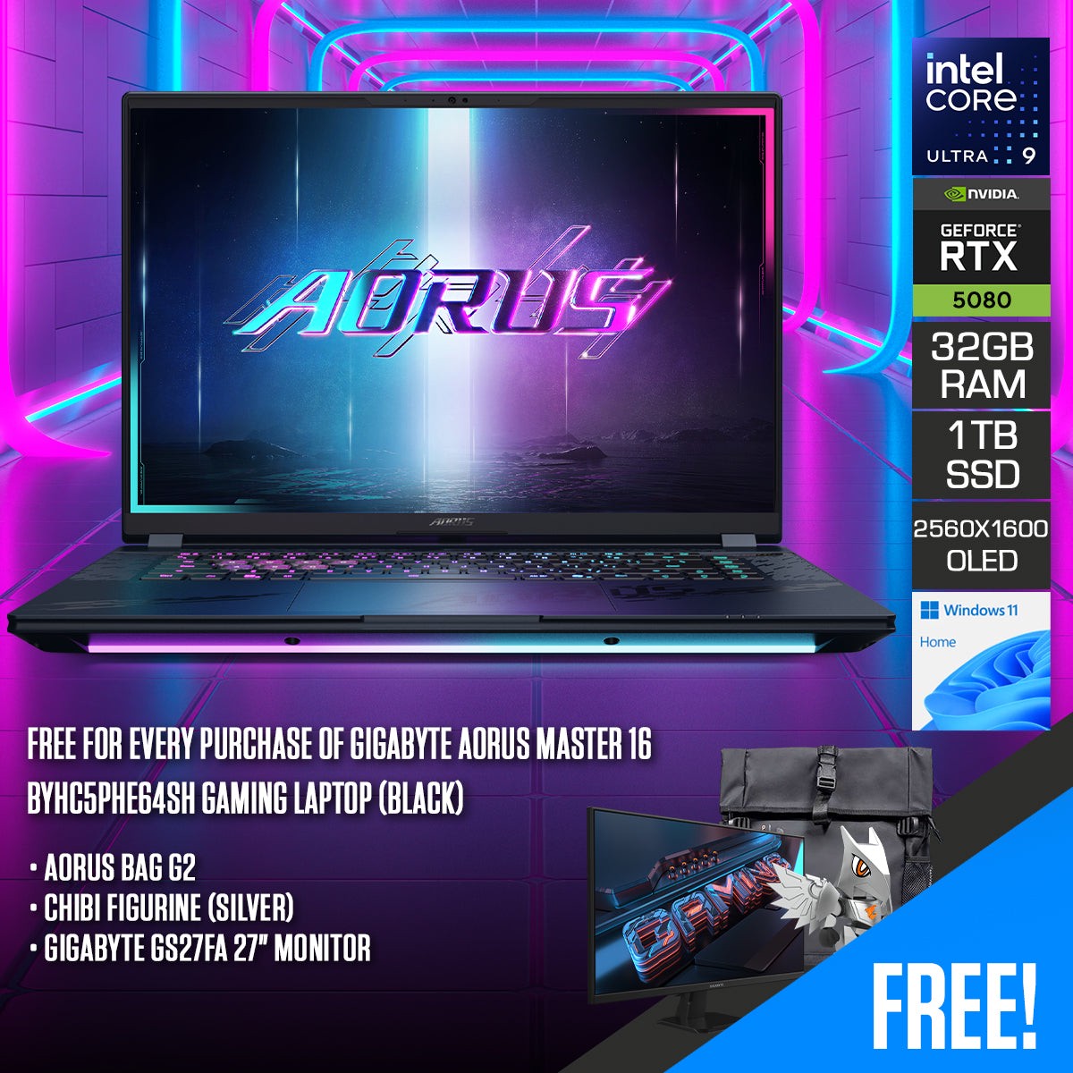 gigabyte-aorus-master-16-byhc5phe64sh-gaming-laptop-16-qhd-240hz-oled-ultra-9-275hx-32gb-ram-1tb-ssd-rtx-5080-windows-11-home-aorus-bag-g2-chibi-figurine-gigabyte-gs27fa-27