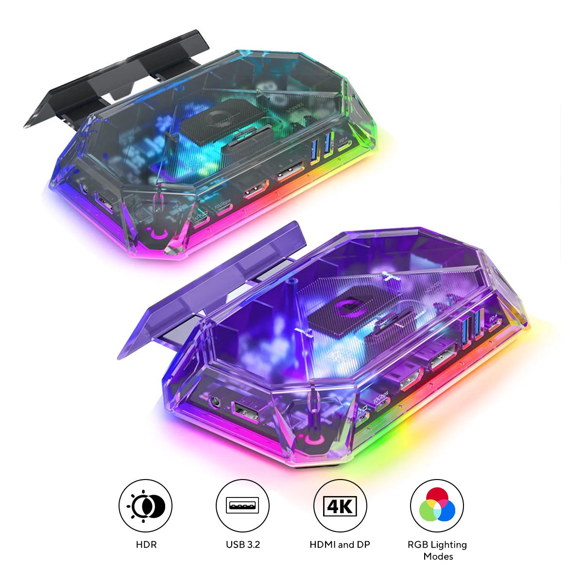 jsaux-12-port-rgb-docking-station-pro-for-steam-deck-steam-deck-oled-rog-ally-rog-ally-x-legion-go-msi-claw-clear-black-clear-purple-hb1201s