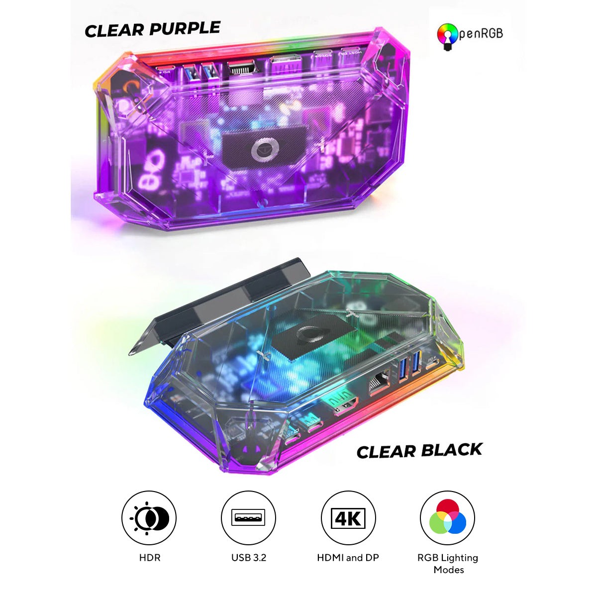 jsaux-8-port-rgb-docking-station-pro-for-steam-deck-steam-deck-oled-rog-ally-rog-ally-x-legion-go-msi-claw-clear-black-clear-purple-hb0801s
